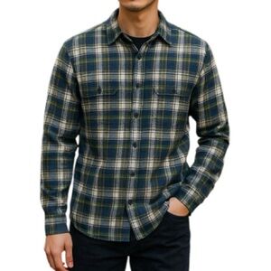 Abercrombie & Fitch Mens Plaid Flannel Button Down Shirt Blue Green Tartan L